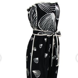 Tibi - Black & White Seashell Printed Strapless Silk Jumpsuit